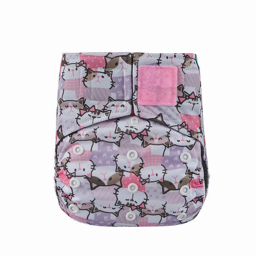 Washable cloth pocket diaper with colored hook loop closure reusable baby diaper with bamboo charcoal lining leg gussets