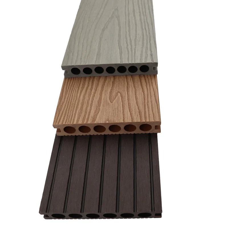 New Material PE  Deep Wood Grain 3D Embossed WPC Hollow Decking Garden Terrace Co-Extrusion WPC Flooring