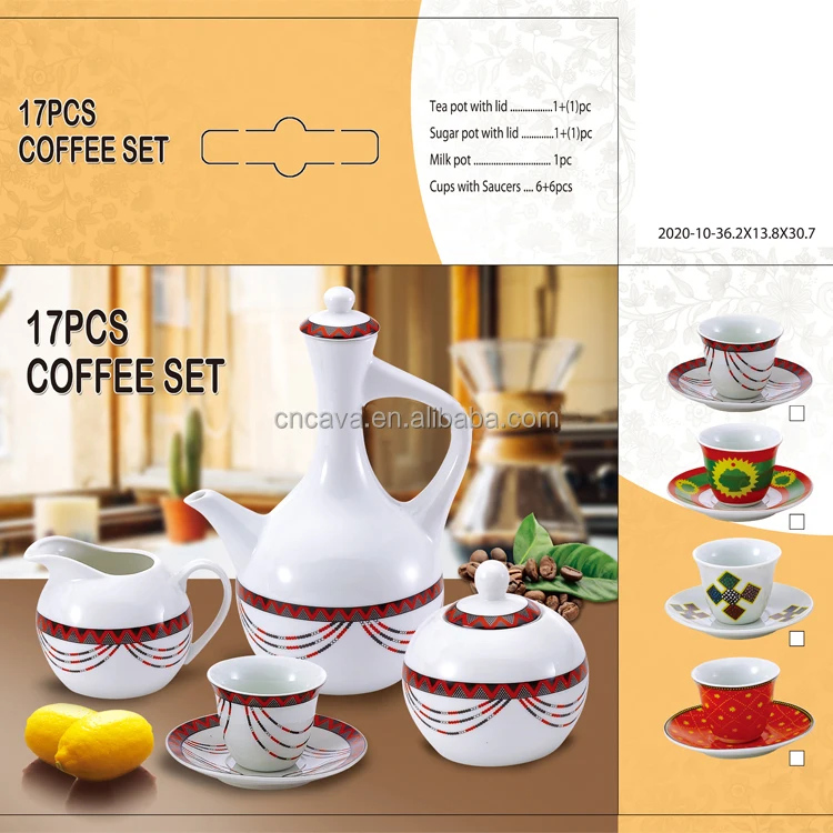 2021 hot selling promotional wholesale price 17pcs coffee set eritrean saba ethiopian coffee cup set