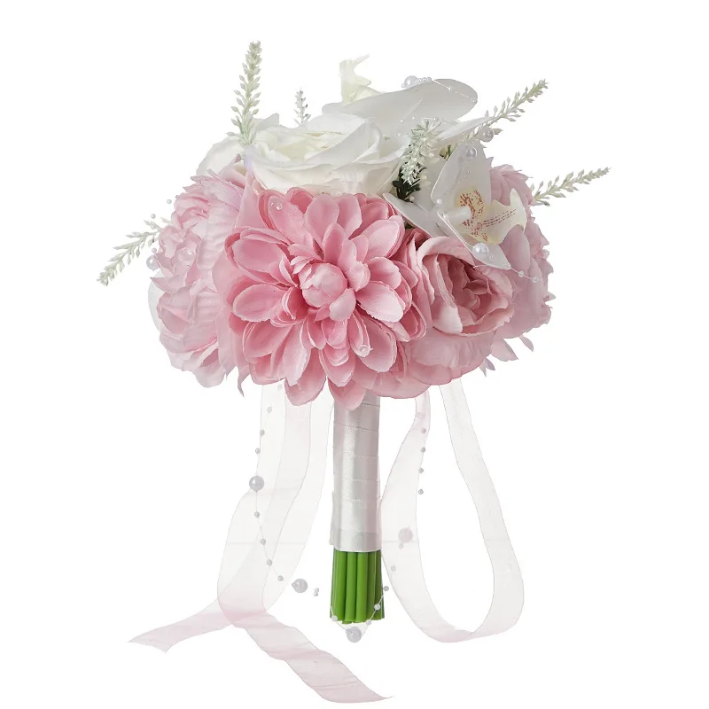 Oem Factory Wedding sphere bouquet Flower Bridal Silk Real Touch White Wedding Ceremony Artificial Flower Holder Handhold