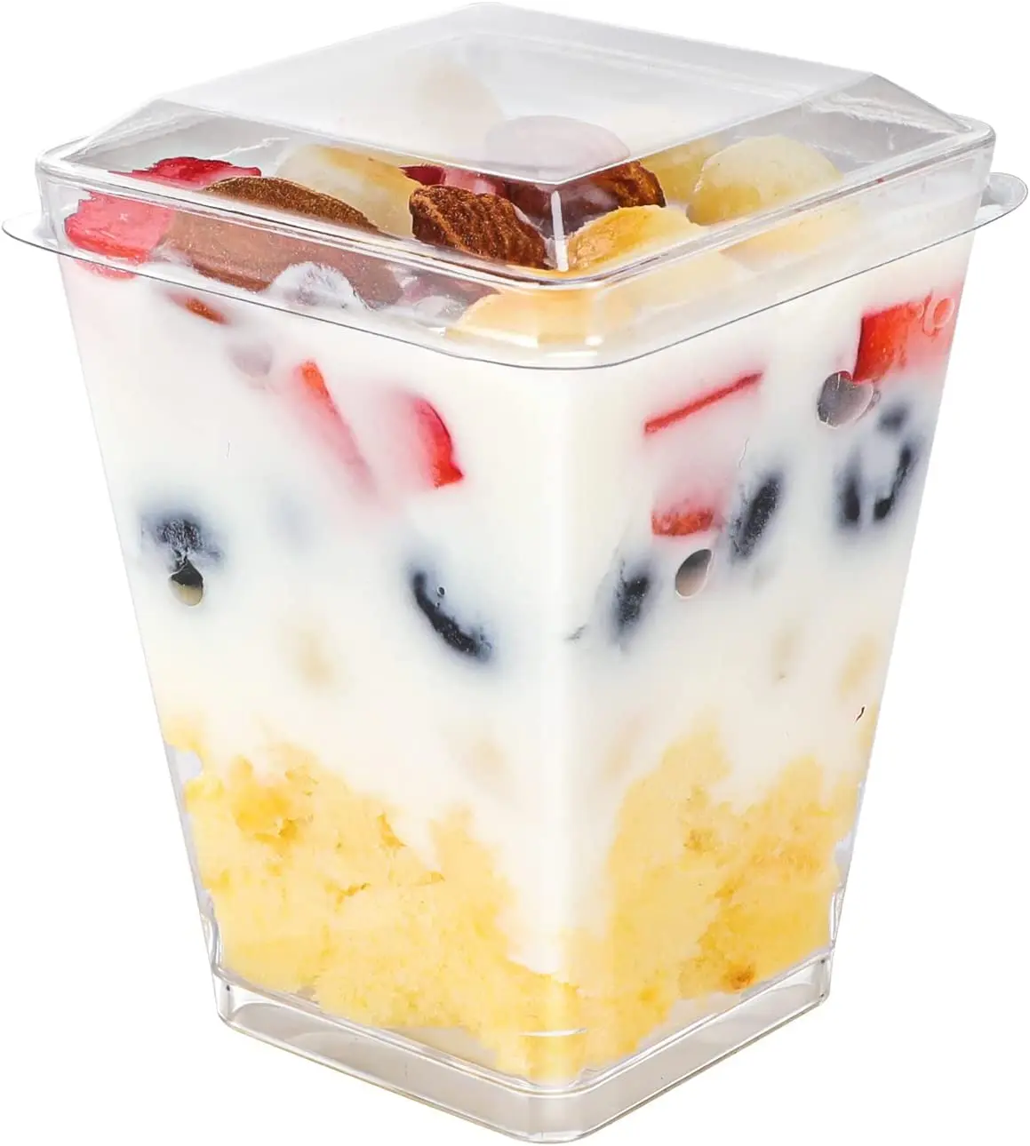 5oz 150ml Small Square Dessert Tasting Plastic Tumbler Glass Cups with Lids