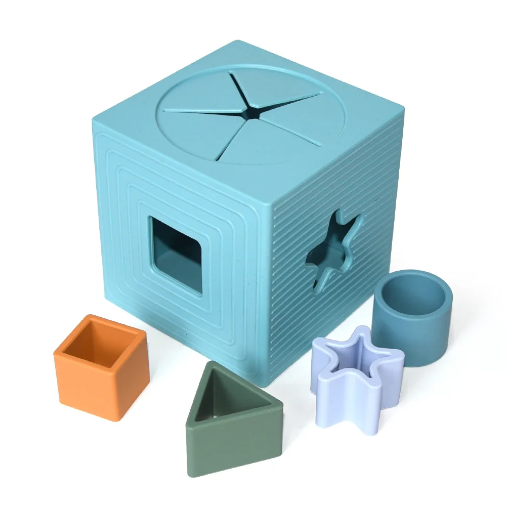 Wolife Original Design Free Bpa Silicone Shape Sorting Puzzle Box With 4 Shapes Educational Learning Stacking Toy For Baby
