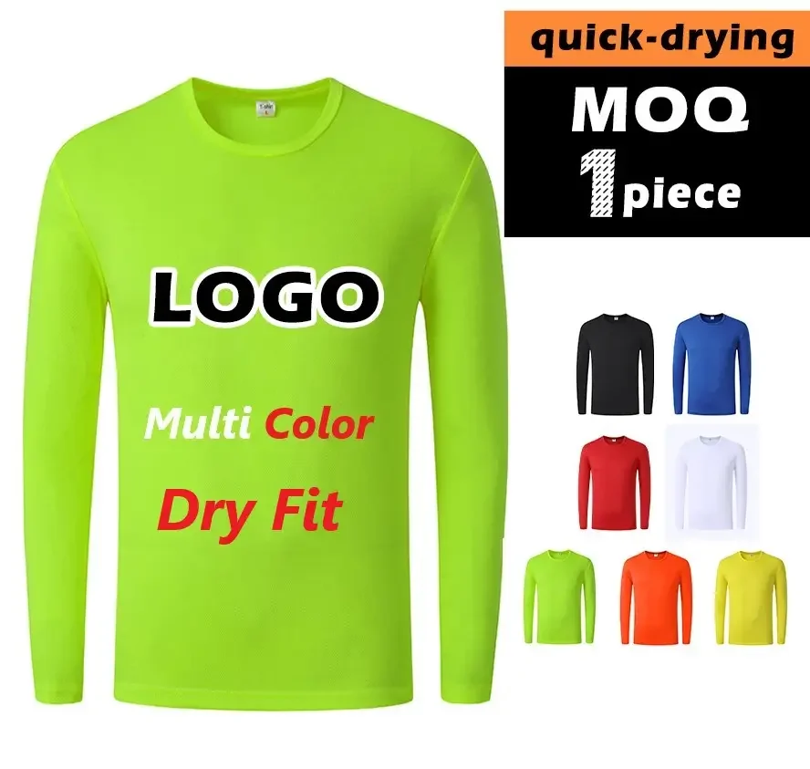 Factory Sublimation Print Custom Men Fitness Breathable Quick-drying T-shirt 100% Polyester T Shirt Men Long Sleeve