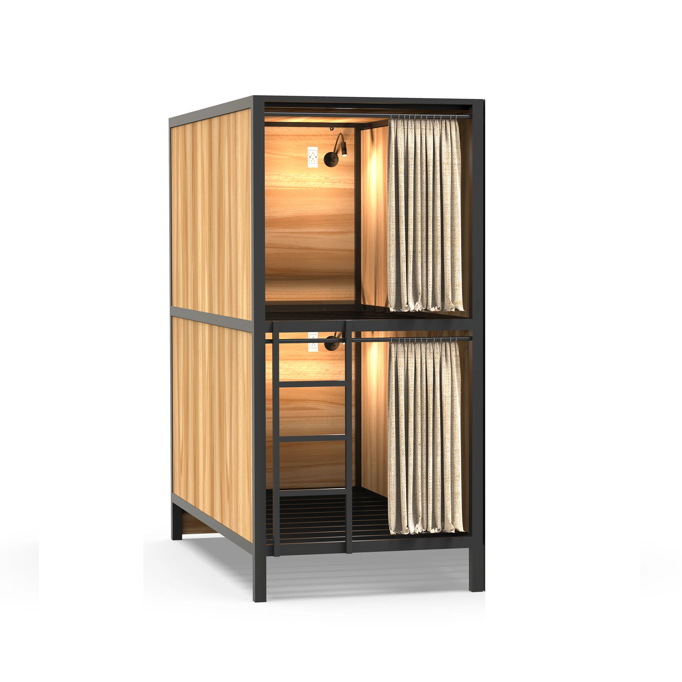 Коммерческая двухъярусная кровать из нержавеющей стали королевского размера с настольным столом, шкафом, книжной полкой и лестницей для отеля