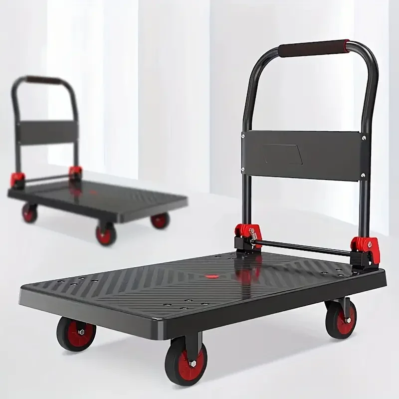 Wholesale Quiet Transport 4 Wheels Heavy Duty Folding Platform Hand Truck For Express Luggage Moving Household Push Trolley