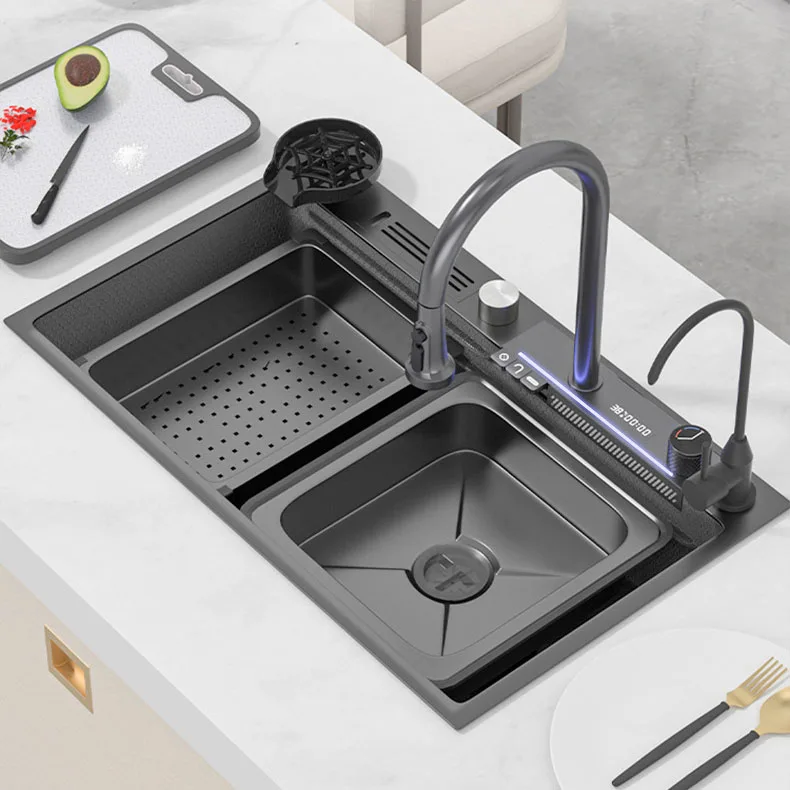 304 Stainless Steel Honeycomb Nano Smart Kitchen Sink Waterfall Multifunction Single Bowl Kitchen Sink