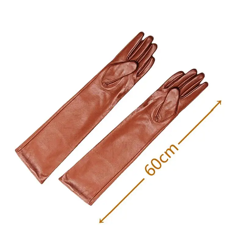 Wholesale Women 60cm 23.6 inches Long Light Brown Gloves For 100% Leather opera evening party Gloves Size S/M/L/XL/2XL