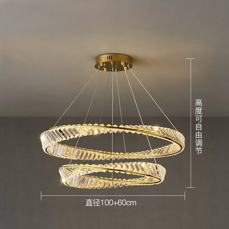 ZG Nordic Style 2 Rings Large Crystal Led Chandelier Luxury Crystal Hanging Light Living Room Pendant Lamp Circle Pendant Light