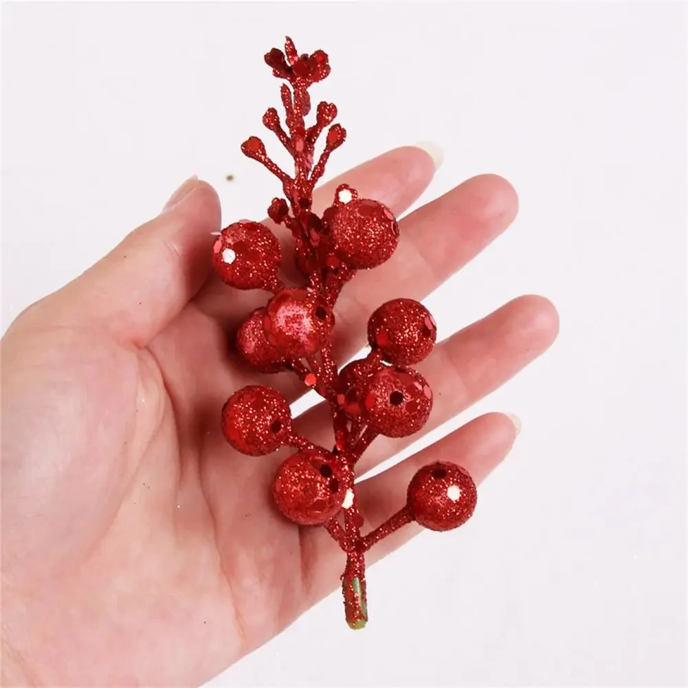 Christmas Berries Glittery DIY Craft Polystyrene Styrofoams Add Festive Atmosphere Xmas Flower Branch Home Decoration