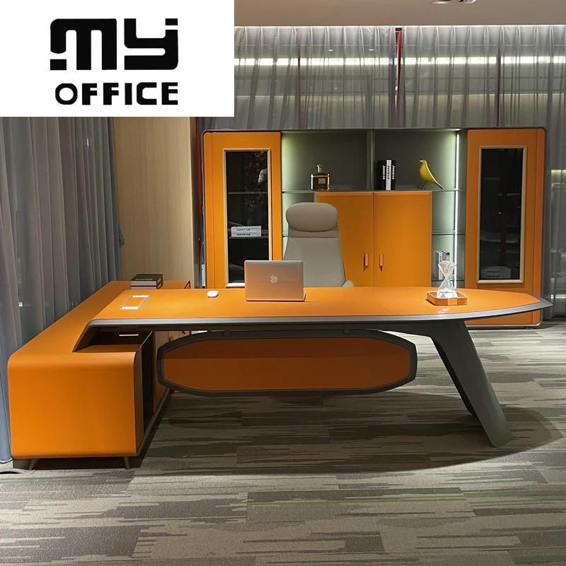 Foshan Table Minimalist Light Luxury President Manager Desk Orange Leather Chairman Taipan