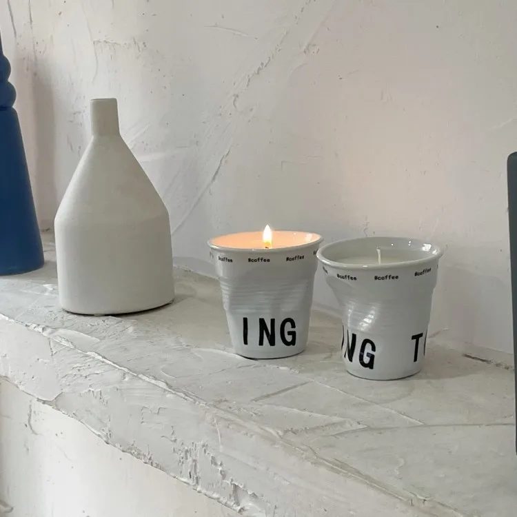 INS Style Letters Irregular Multiple Soy Wax Scented Candles With White Ceramic Jar