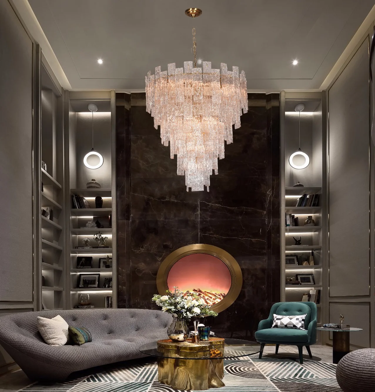 Classic Brass Luxury Handmade Glass Round Chandelier