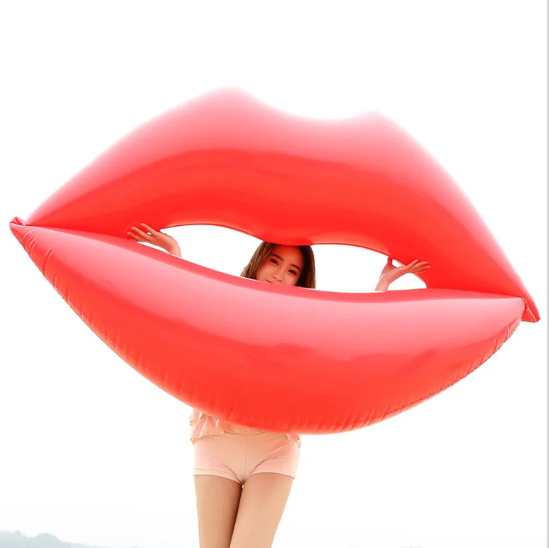 Outdoor PVC inflatable summer adult beach swimming red lips water floating swim pool float