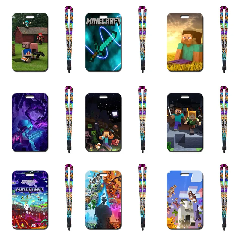 Minecrafted Neck Lanyard with Retractable Reel ID Badge Holder for Card Cartoon Lanyards Minecrafted Office Keychains