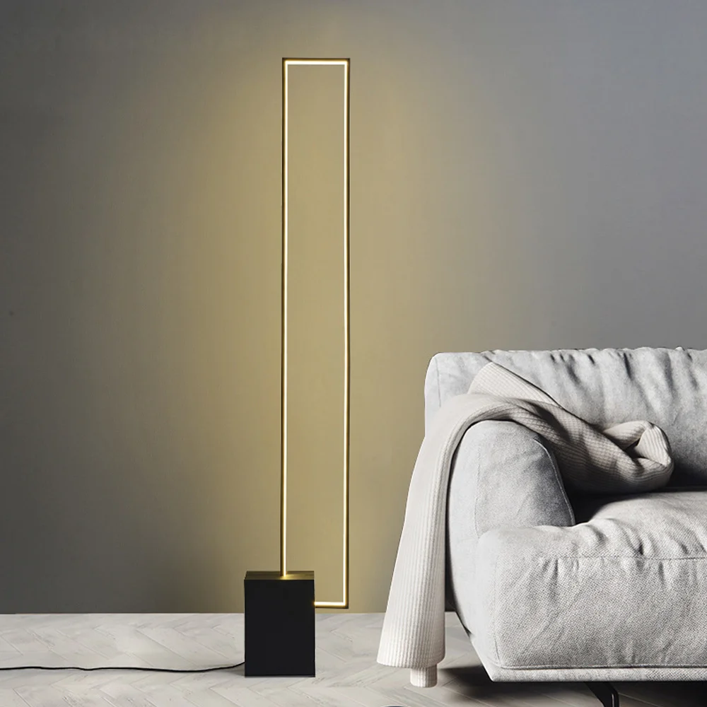 Nordic LED Standing Lamp Smart Square Strip Warm White Floor Light Modern Marble Black Corner Led Floor Lamp