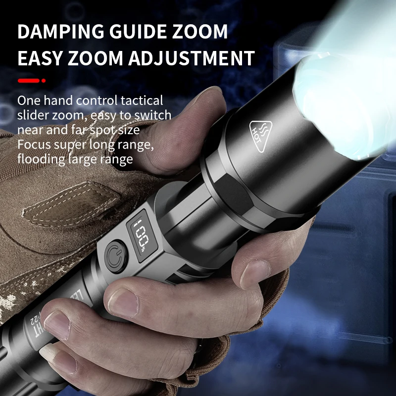 Rechargeable Outdoor LCD Display Strong Light Super Bright ABS Lamp Body Emergency Laser Cannon Flashlight