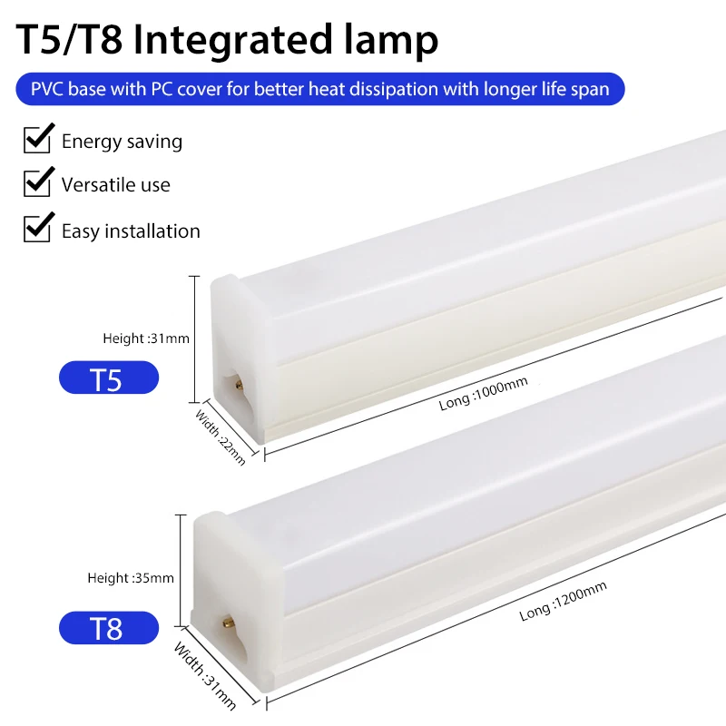 Linear Plastic Square Linkable T5 T8 Integrated LED Tube Light LED Energy Bulb Fluorescent Lamp Replacement CE RoHS , LTL-T5INT-