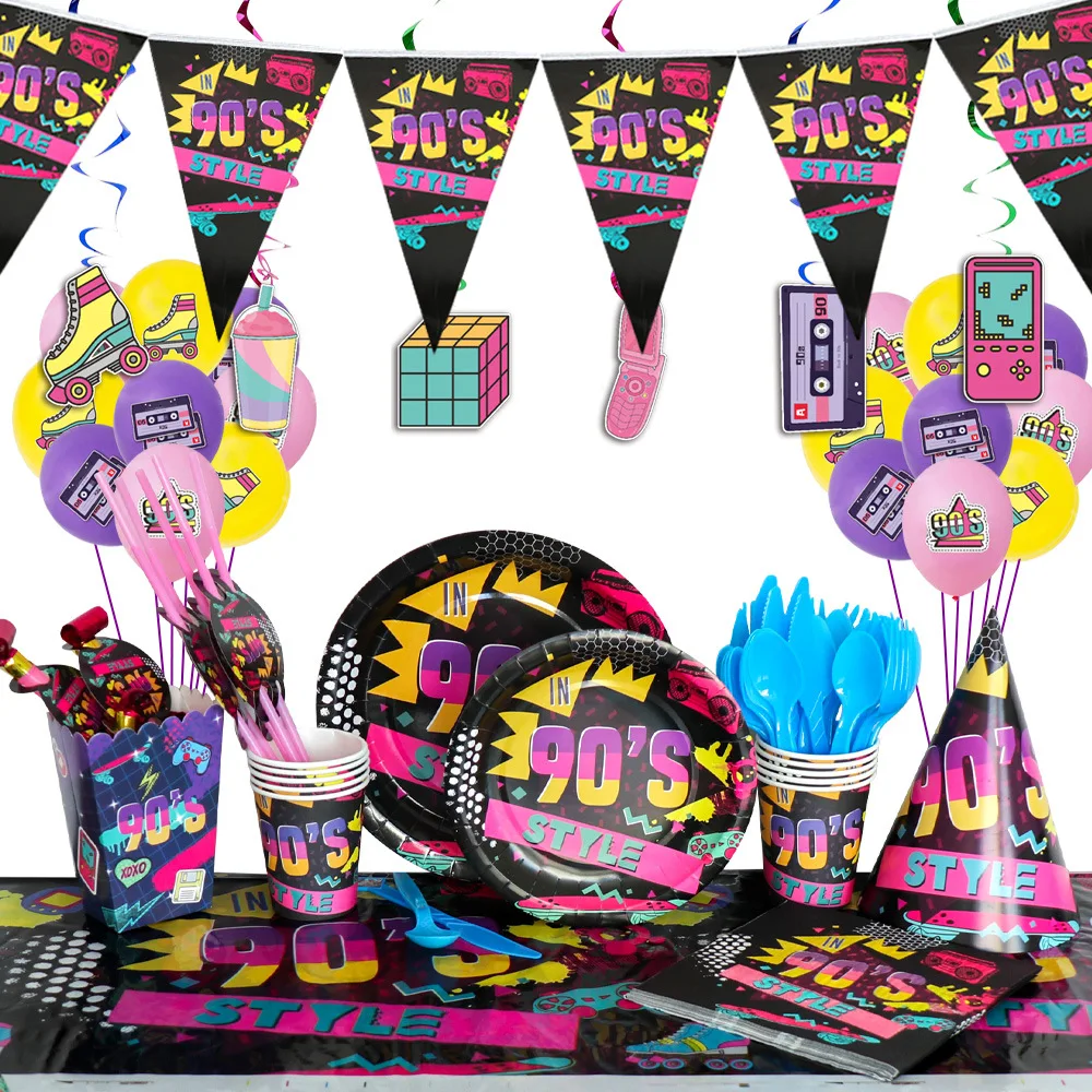 90S Theme Banner Boy Custom Happy Birthday Party Dinner tableware
