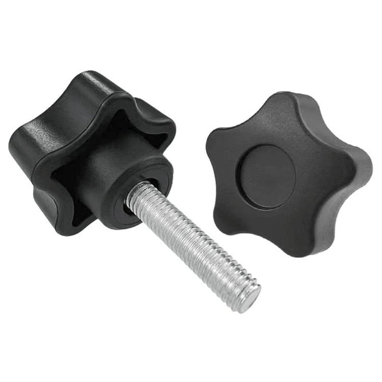 M6 M8 Stainless Steel Carbon Steel Zine Plated Black Plastic Head Five Arm Star Handle plum Clamp Knob Thumb Screw with groove