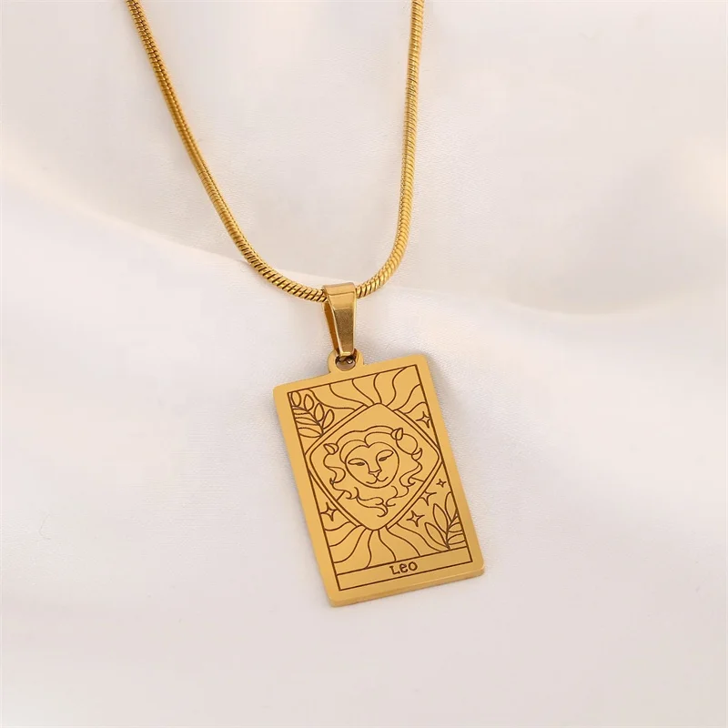 New Stainless Steel Square Pendant Zodiac Charm Necklace Waterproof 12 Horoscope Amulet Choker Necklace