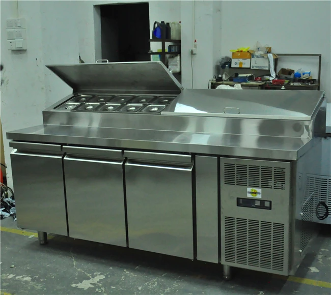 Pizza pasta prep fridge table refrigerated with 2 doors