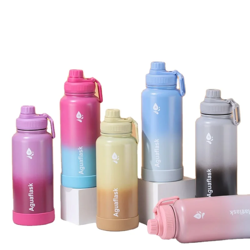 1000ml Gradient Small Mouth Stainless Steel Double Walled Vacuum Flask Thermal Insulated Sport Water Bottles With Custom Logo