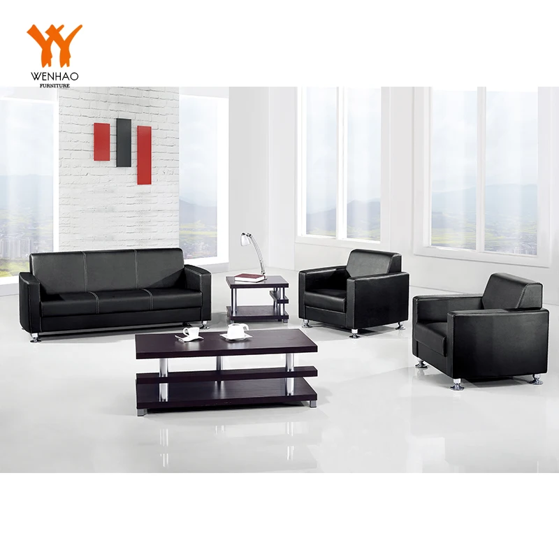 Chesterfield Commercial Use Business Single Black Office Sofa Leather Luxury Set Furniture