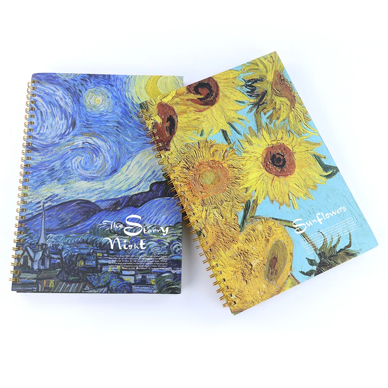 Cute School Supplies Spiral Drawing Book Custom Van Gogh Sketch Book for Students