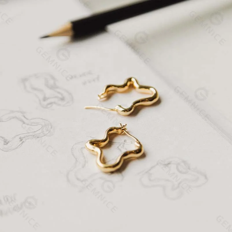 Gemnel high quality 18k gold plated jewelry designer inspired jewelry 925 silver irregular wave hoop earrings