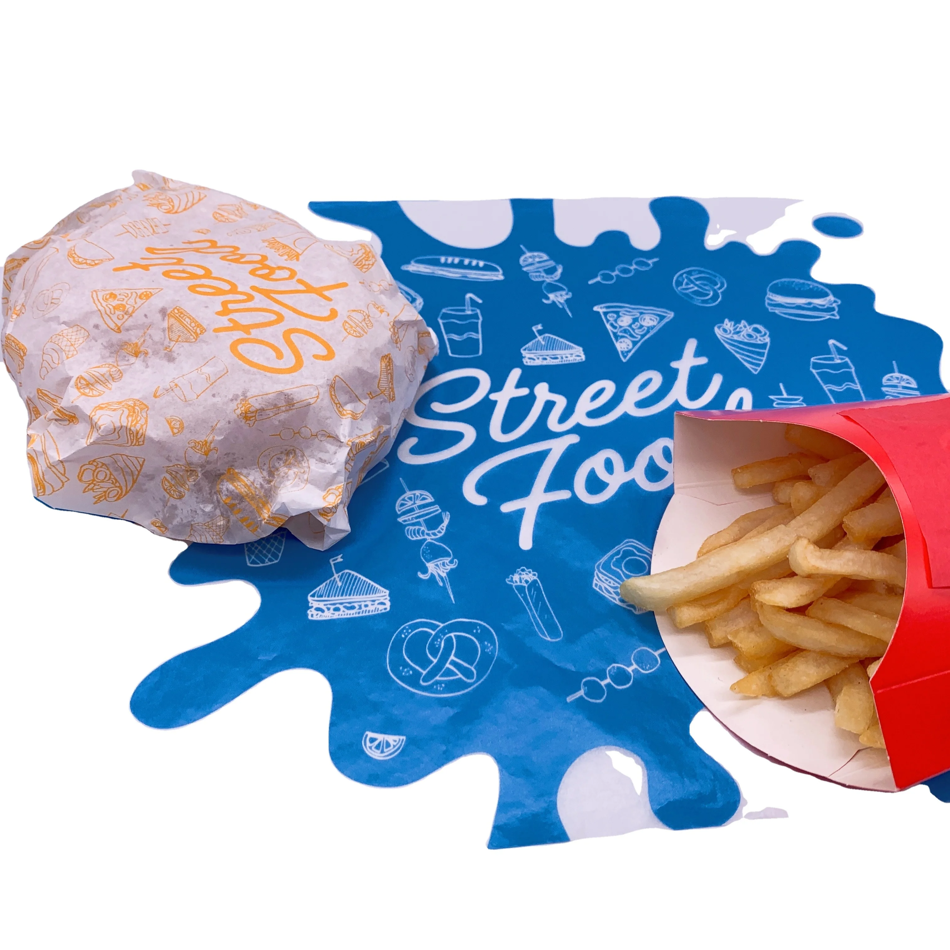 Customized Logo Deli Roll Colored Wax For Food Product Hamburger Packing Paper