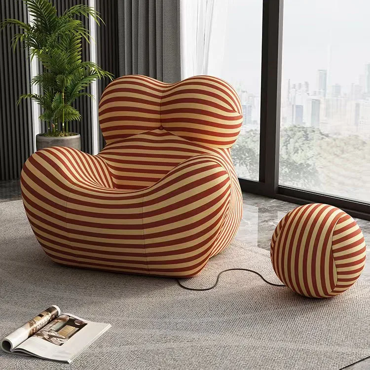 Modern Living Room Sofa Chairs With Footrest Striped Design Single Sofa Hot Sale Home Decoration Furniture Fabric Recliner Chair