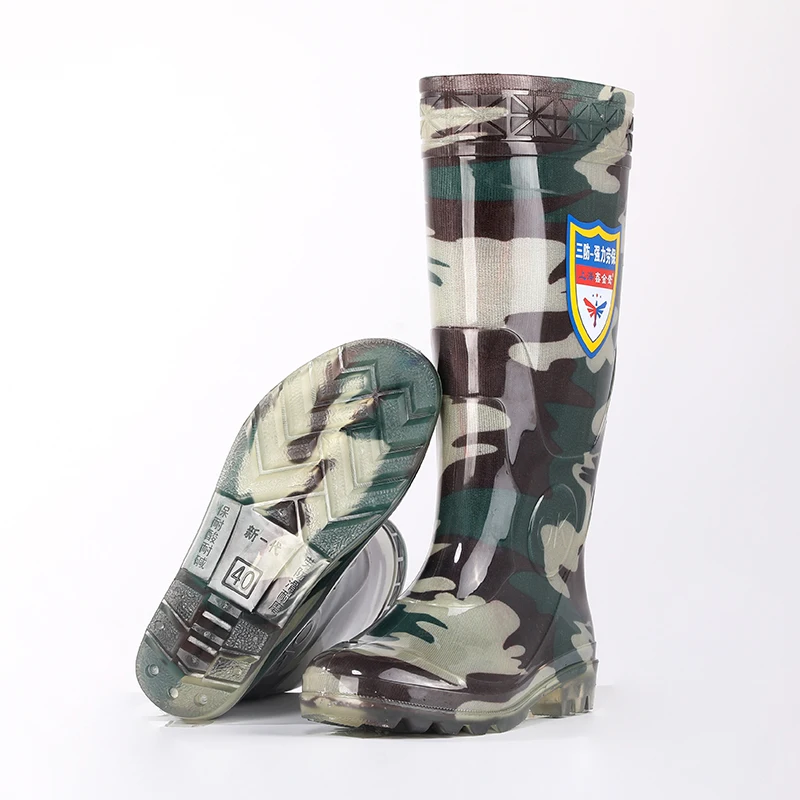 High quality wholesale labor galoshes for men in green camouflage Wellington hunting boots waterproof