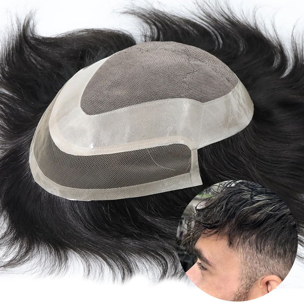 P2-3-8 Custom Human Hair Wholesale Swiss Lace Mono Natural Toupee Men Hair
