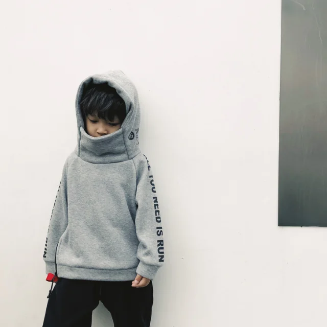 
KS1649 Stylish words print boys winter hoodie turtleneck kids high fashion hoodie 