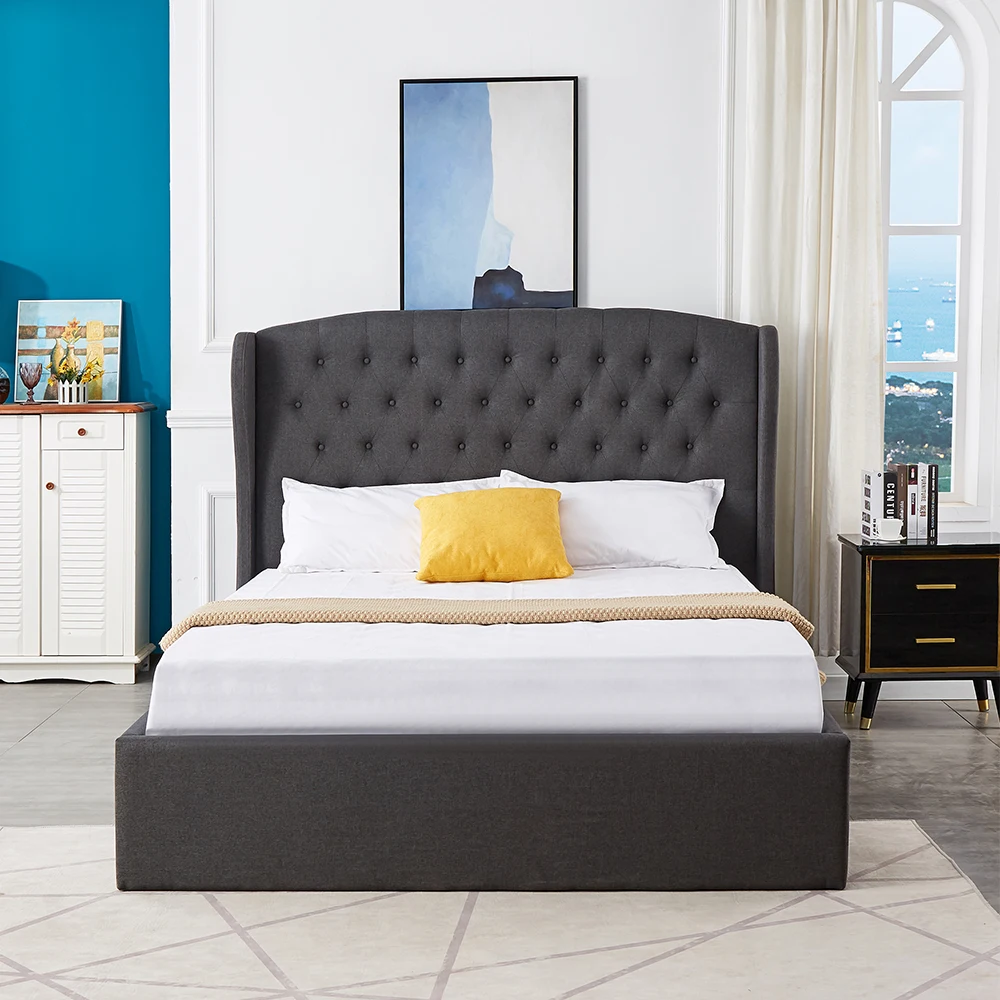 upholstery bed , malaysia furniture , platform tufted bed , Bedroom