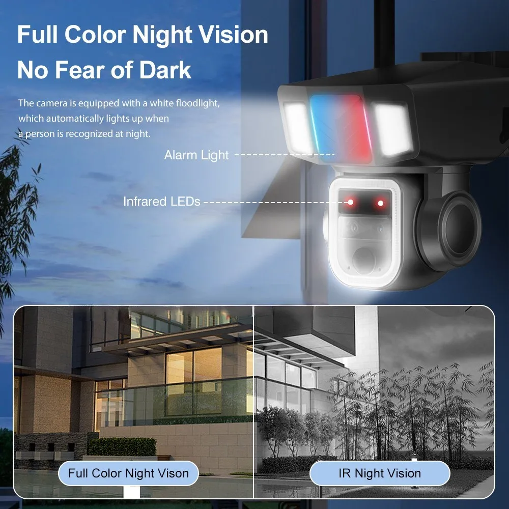VISION Outdoor Solar Cameras with 20x Optical Zoom Red&Blue Alarm Light Warning Sound Solar Powred Camera