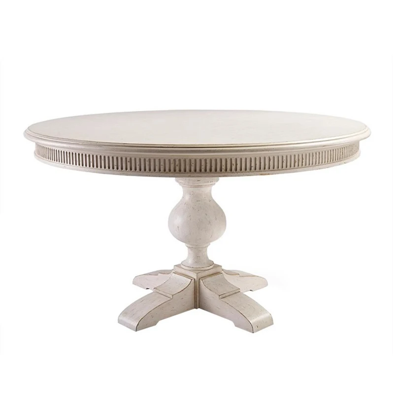 American solid wood dining table and chair combination oak retro white round table French style six people dining table custom