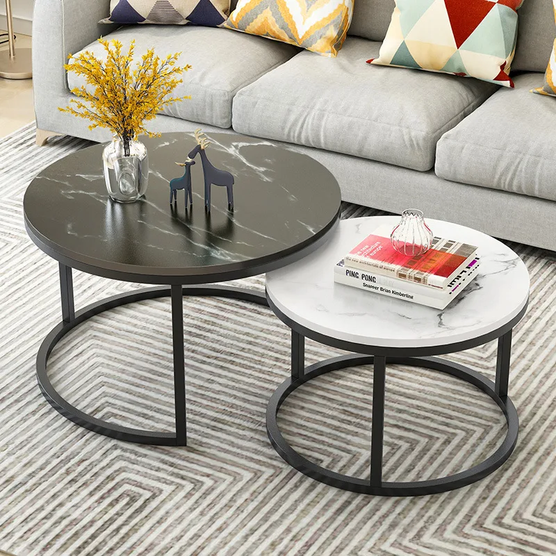 Classic Living Room Couch End Tables Nesting Stacking Tables Round white Marble Coffee Table Set