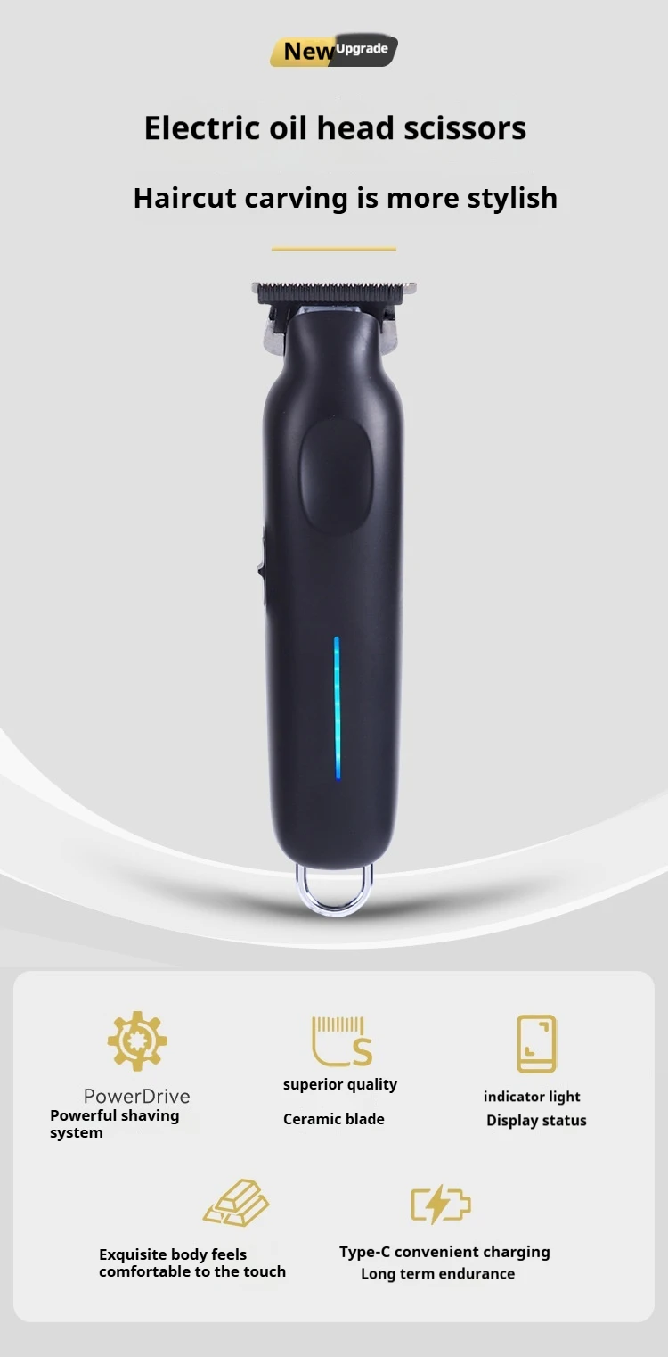 Compact Electric Pusher Hair Clippers with Oil Cutting Head Carving/Shaving Knife for Bald Head-for Household Use