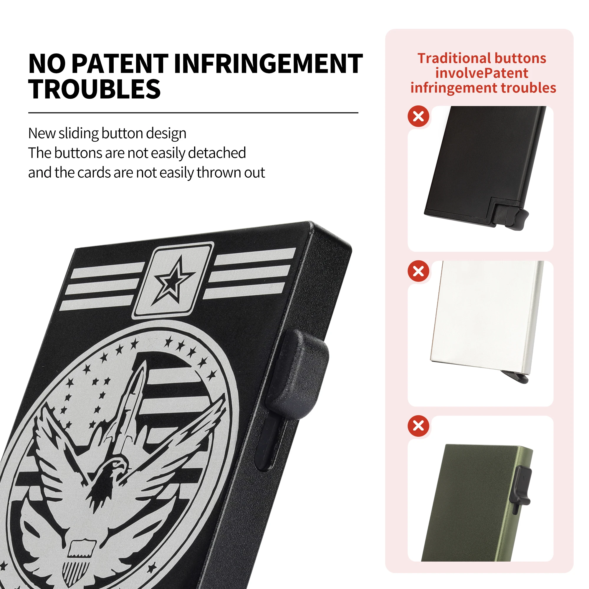 Pattern Custom Leather Pop Up Credit Crad Holder Wallet RFID Blocking Aluminum Card Case With Metal Money Clip