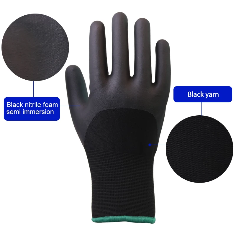 Construction construction wholesale customized black nitrile coating 3/2 impregnated work gloves protective safety gloves