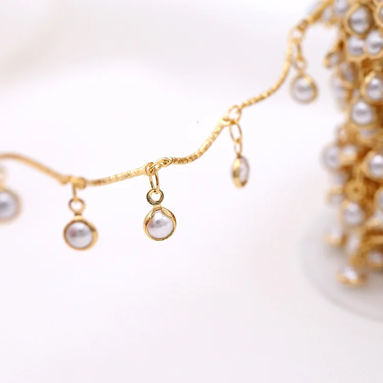 Jewelry Supplies Textured Special Design  Gold Plated Pearl Beaded Brass Chain