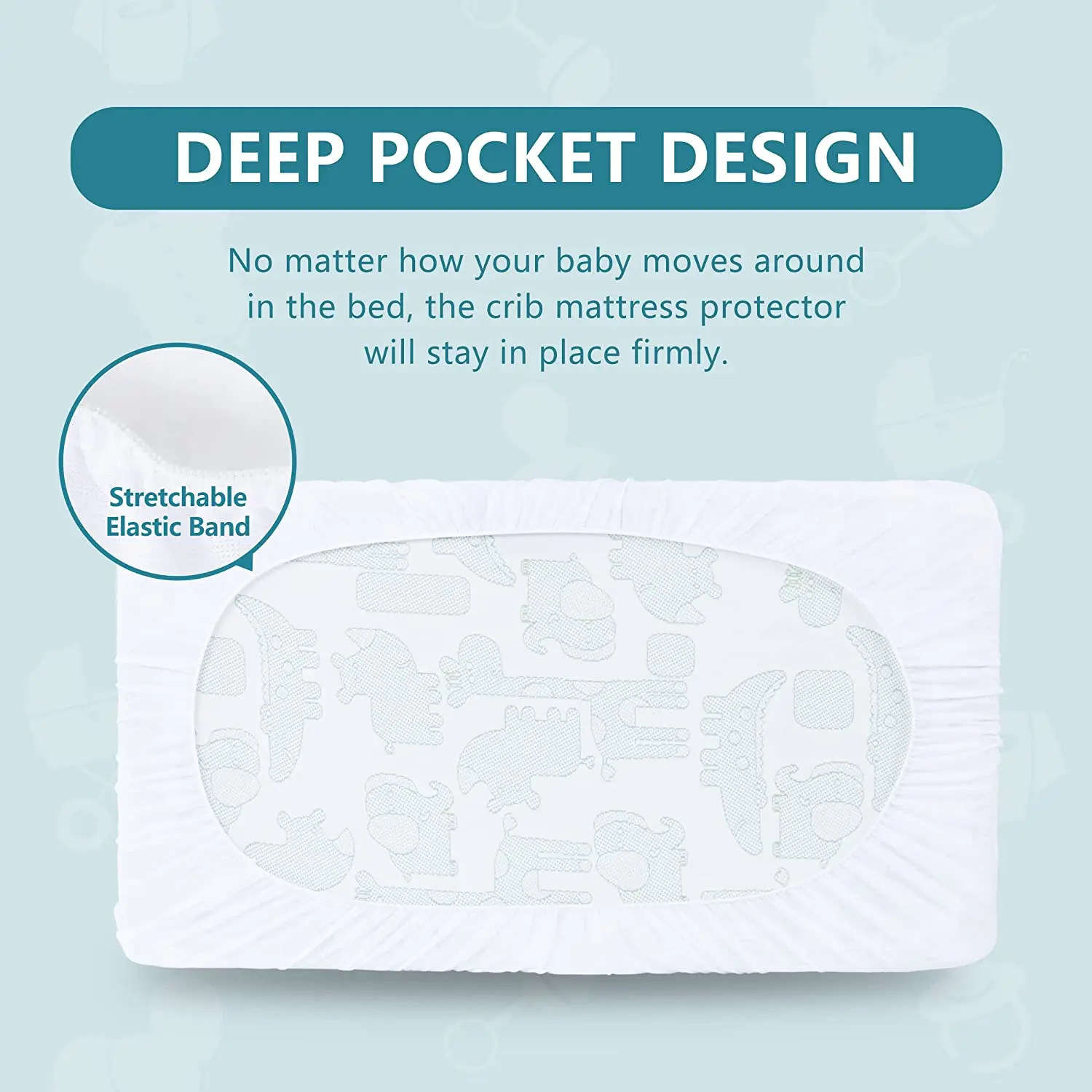 2 Pack Waterproof Crib Mattress Protector, Soft Breathable Bamboo Quilted Fitted Baby Mattress Cover, Noiseless, Breathable Deep