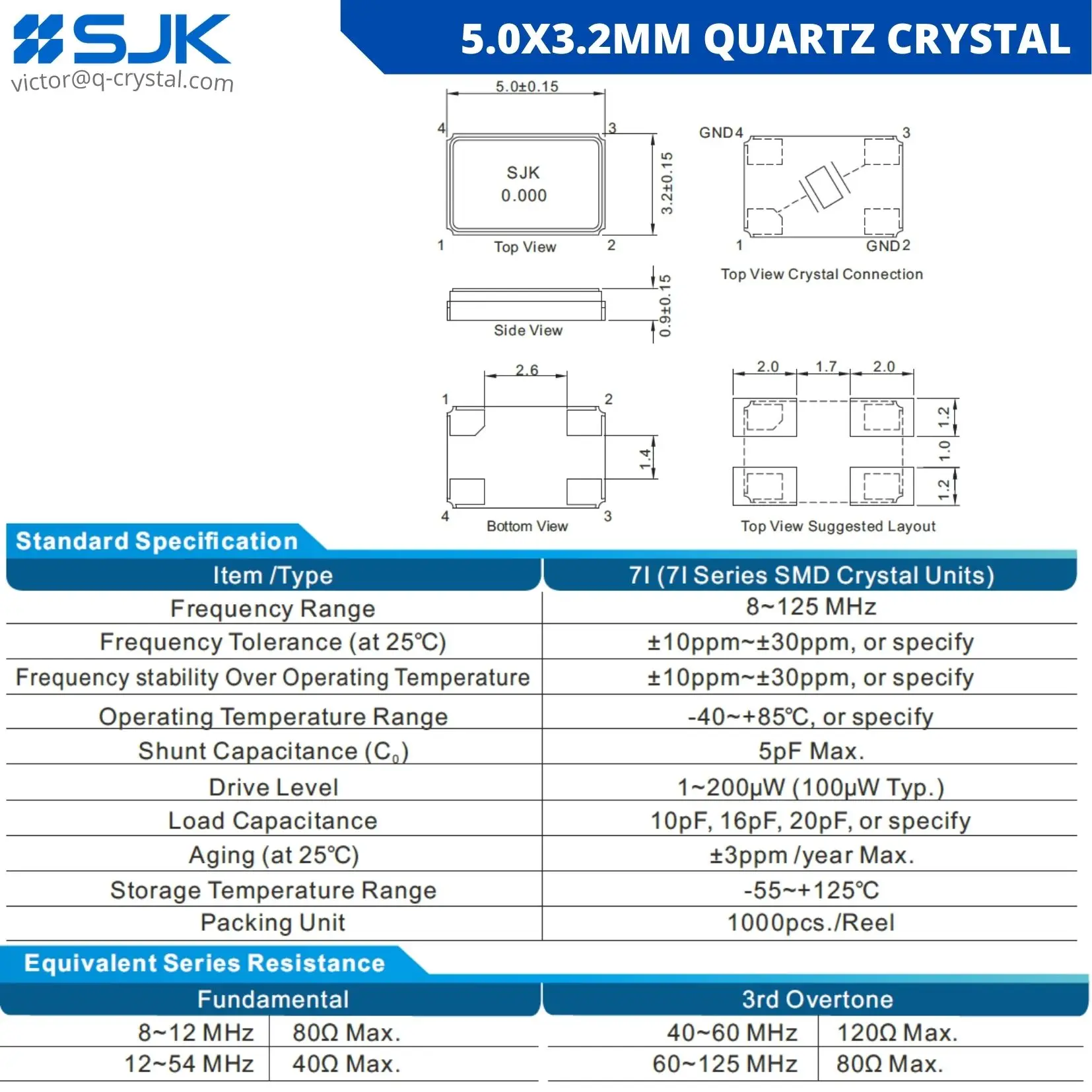 5x3,2 мм хрустальную вазу 4-контактный 1 ~ 220 МГц XTAL 5032 шов SMD -SJK-