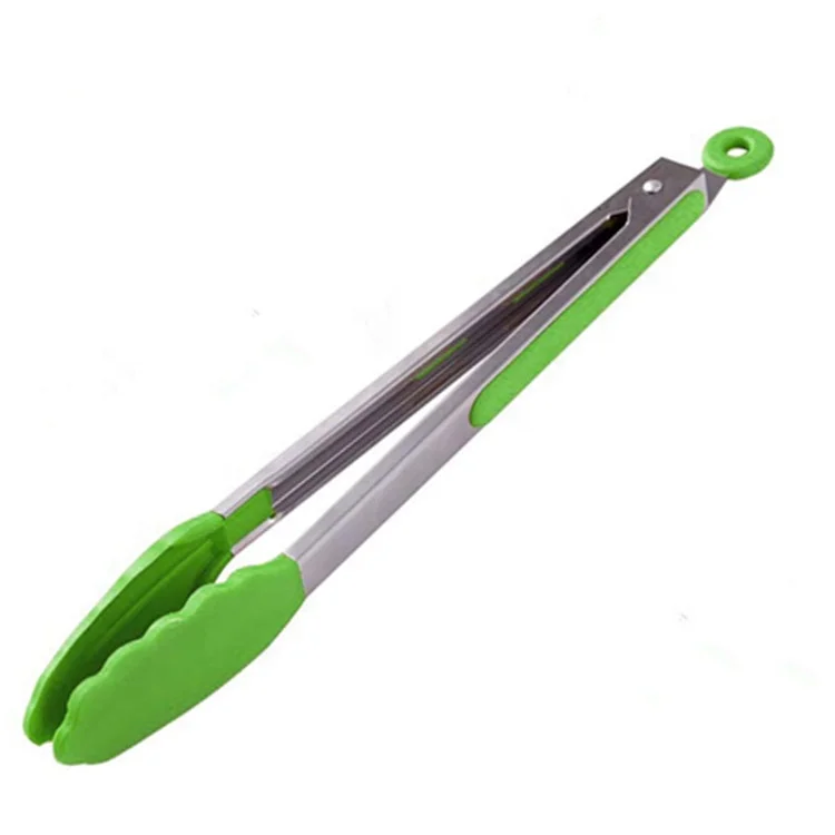 Kitchen Cooking BBQ Salad Grilling Serving Bread Food Metal Utensils Silicone Tong With Custom Logo