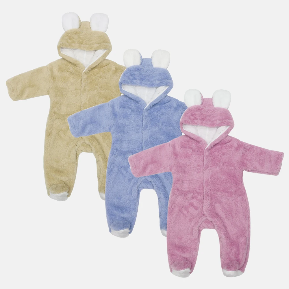 Wholesale or Custom Winter Thick Newborn Animal Bear Snowsuit Cotton Fleece Hooded Romper Jumpsuit for Baby Girl Boy Baby Romper