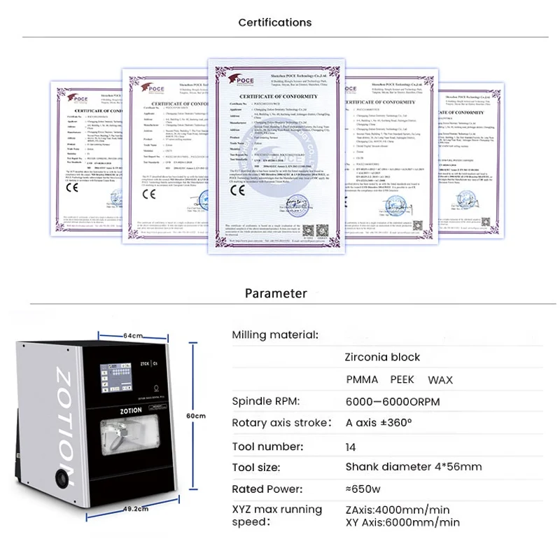 ZOTION  CAD CAM 5 Axis Dry Dental Zirconia Blocks  Milling Machine from Manufacturer