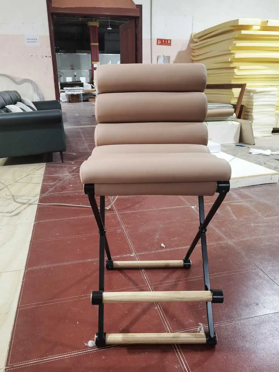 Custom Logo Designer Privy Cocktail Brass Ribbed Leather Kitchen Counter Height Bar Stools