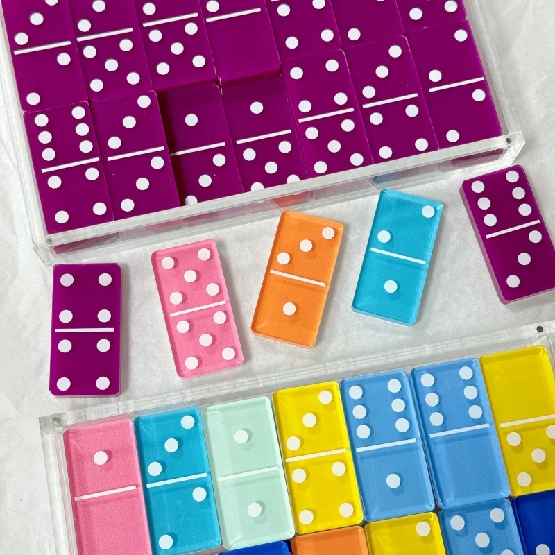 Lucite Domino Blocks For Children Custom Modern Double 6 Sublimation Dominoes Game Set Gold Acrylic Personalized Dominos Set