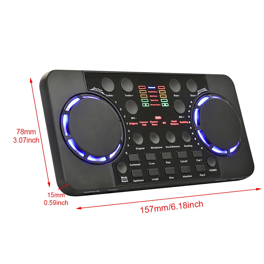 New Design Pro Live Streaming Sound Card 10 Sound Adjustable Effects BT 4.0 Audio Interface Mixer for Phone PC  Computer Usb